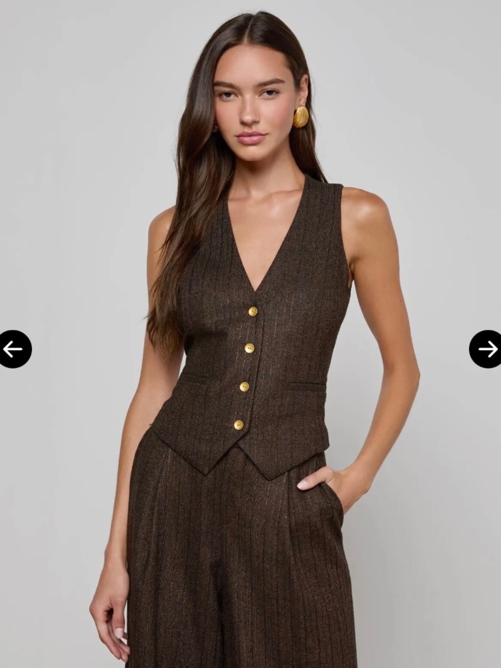 NWT $375 L'Agence Drina Pinstriped Ves In Brown/Bronze Multi Size Large